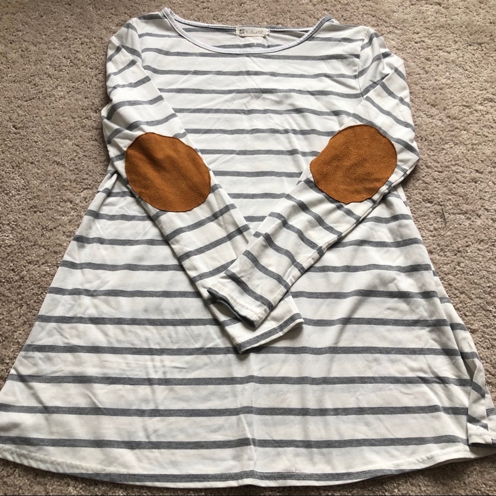 Striped Tunic Long Sleeved Small Button Detail